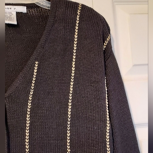 Lise J Womens Black Cardigan Sweater Gold Braid Embroidery Button Vintage Medium - Picture 5 of 11